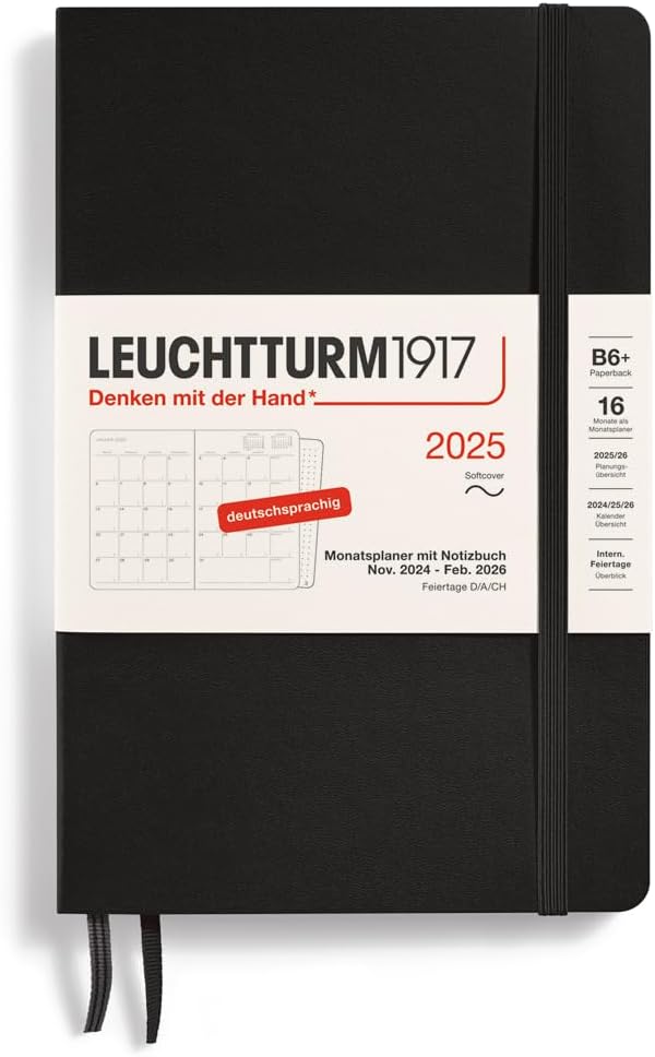 LEUCHTTURM1917 370606 Monthly Planner & Notebook Composition (B5) 2025, 16 Months, Soft Cover, Sky, German