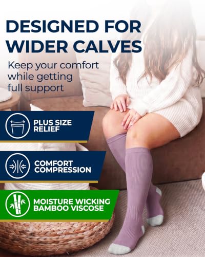 Image of Pembrook 3 Pairs Plus Size Compression Socks Wide Calf - Bamboo Viscose Compression Socks for Women Wide Calf