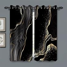 Black and Gold Marble Window Curtains for Bedroom - Art Fluid Gold Texture Drapes for Living Room - Modern Luxury Fashion Design Blackout Grommets Curtains 2 Panels 21Wx45H Inch