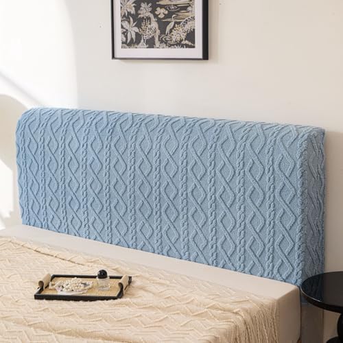 Image of HOMETHREADS Stretchable Lycra /Velvet Headboard Cover | Soft, Dust-Proof & Wrinkle-Resistant Bed Back Protector | Fits Leather, Wooden & Fabric Bedsides | for 5ft to 6.5ft Beds (Blue, 175x65cm)