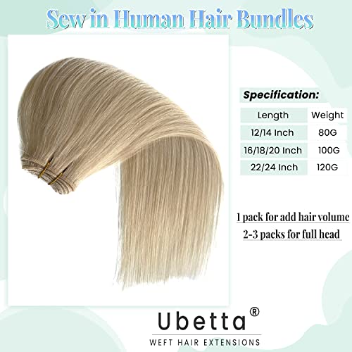Image of Sew in Hair Extensions Real Human Hair, Blonde Weft Hair Extensions Human Hair, 14 Inch 80G Hand Tied Weft Hair Extensions Human Hair Bundles Weave Extensions for Women