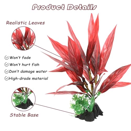 Image of Tall Aquarium Plants Aquarium Silk Plants, Fish Tank Decorations，Betta Fish Tank Accessories，Amphibian Habitat Hideout Goldfish Plant(Red)