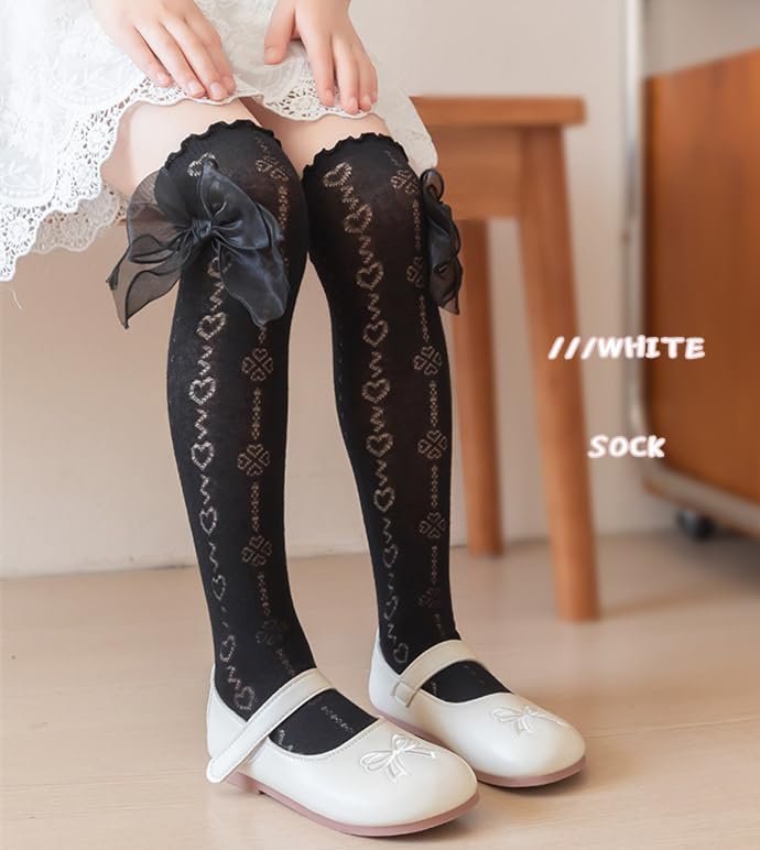 Image of Little Girl's Knee High Socks Over Calf Kids Overknee Stockings Bow Style