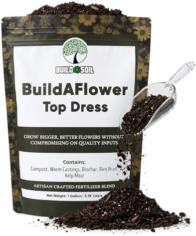 BuildASoil Build-A-Flower - Organic Top Soil Amendment – Top Dress Kit for Flowering Plants | Compost, Phosphorus & Potassium | 1 Gallon Bag of Soil