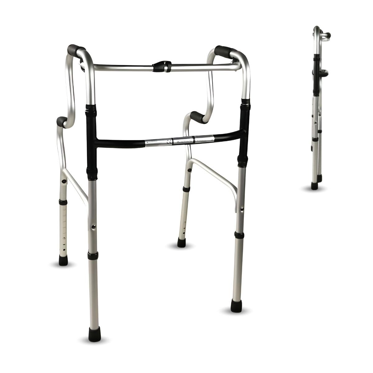 Mobiclinic®, Andador para ancianos, Pórtico, Aluminio, Marca española, Plegable, Conteras antideslizantes, Ligero, Altura regulable, Sin ruedas, 4 apoyos, Personas mayores, Adultos