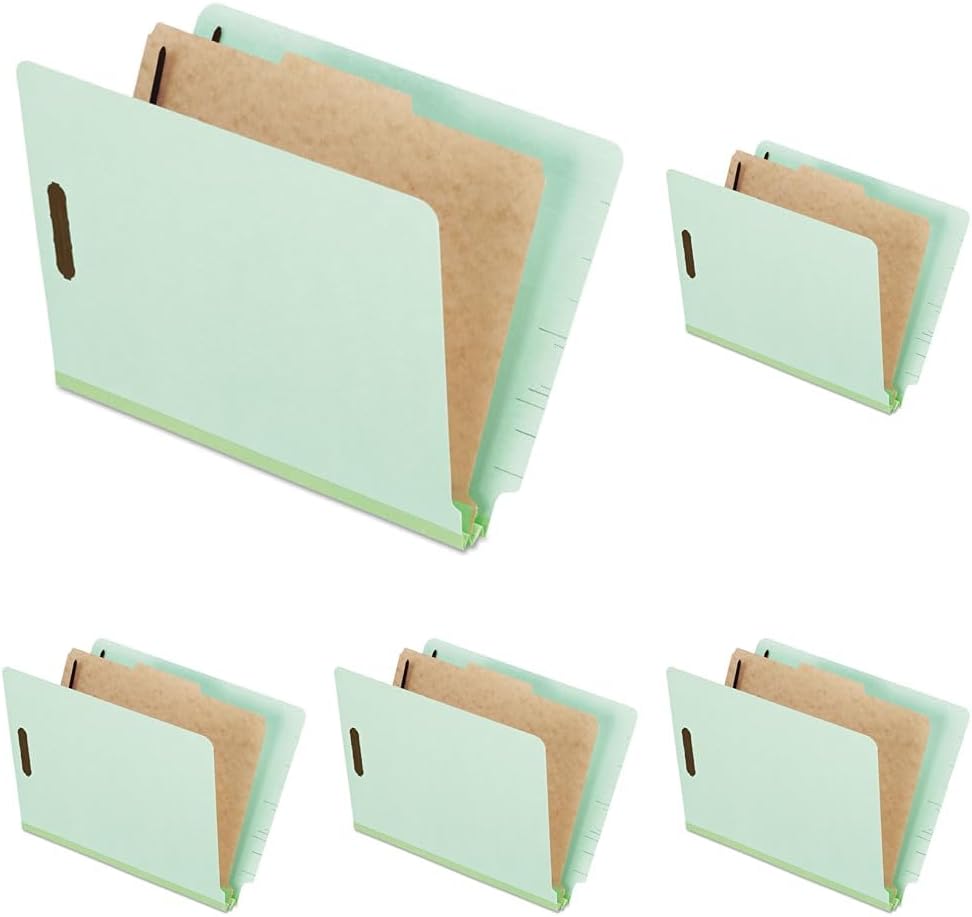 Pendaflex Pressboard End-Tab Classification Folders, Letter Size, 1 Divider, 1.75" Expansion, Light Green, Straight Cut, 10/BX (23214)