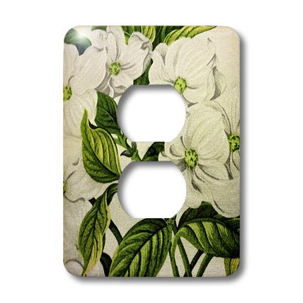 Cache-prise 2 prises feuilles blanches plaque de décoration murale 3dRose