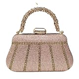 TXLEAPEY Bolsos de noche con asa y diseño diamantes, bolso mano cadena larga adornado imitación(Champagne)