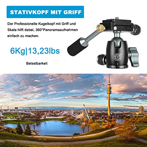 Kamera Stativ aus Aluminium Flexibel Dreibeinstativ Fotostativ mit Kugelkopf und Stativtasche Tragfähigkeit 6KG… – Bild 6
