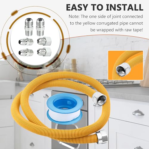 Puxyblue 48\" Flexible Gas Line Kit for Dryer,Flexible Stainless Steel Yellow Gas Line Come with 5/8\" OD(1/2\" ID) Gas Hose X 1/2\"MIP X 1/2\"FIP X 3/4\" MIP Connector for Stove, Dryer, Gas Water Heat