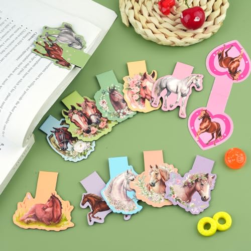 Magnetische Lesezeichen, 12 Stück Kinder Lesezeichen mit Pferdemotiven, Ideal für Schüler, Jungen und Mädchen