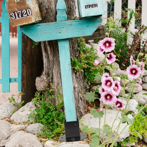 Protector de poste de buzón UKCOCO en acero negro para base de madera 7