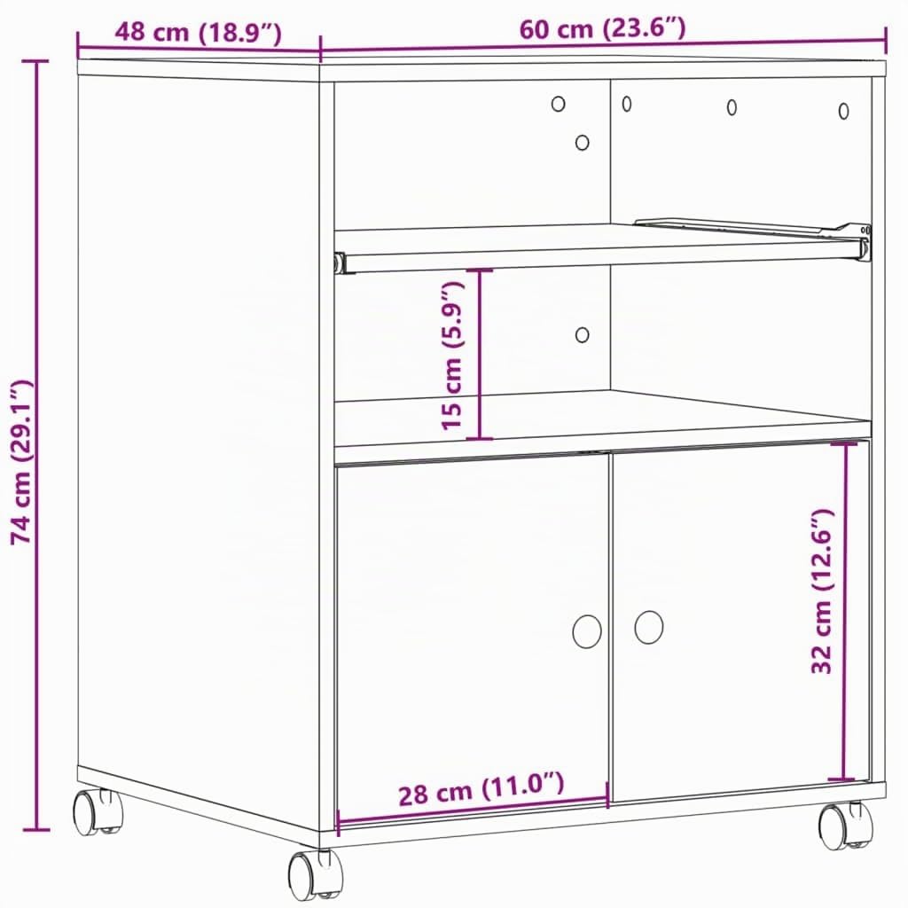 vidaXL Druckerständer mit Rollen Sonoma-Eiche 60x48x74 cm