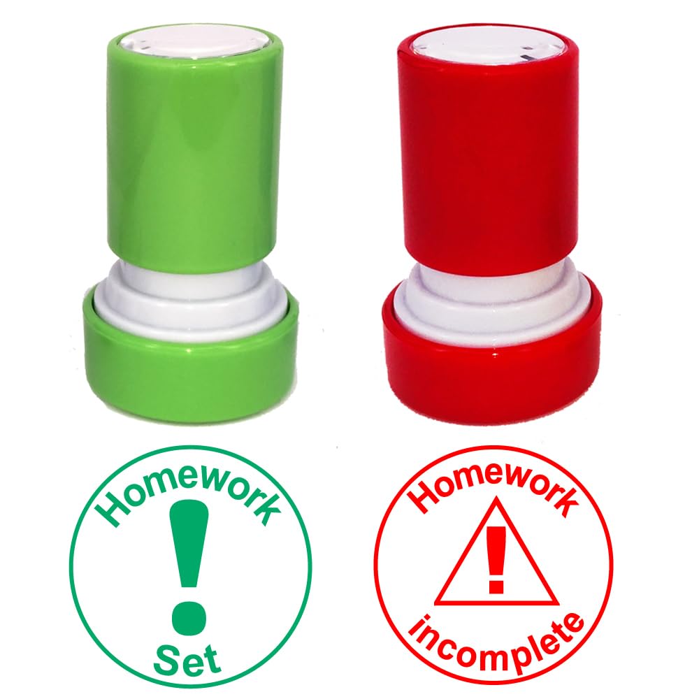 Homework Set, Homework Incomplete Teacher Stamps. 2 Stamp Set. 22mm, Self-Inking, Reinkable