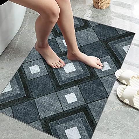 renoazul® Large Runner Door Mat Indoor Heavy Duty Large Rug - Kitchen Mats Non Slip Washable Geometric Pattern Low Profile Anti Slip Door Matt For Front Door, Entrance - Estime Grey, 60 X 112 cm Cover