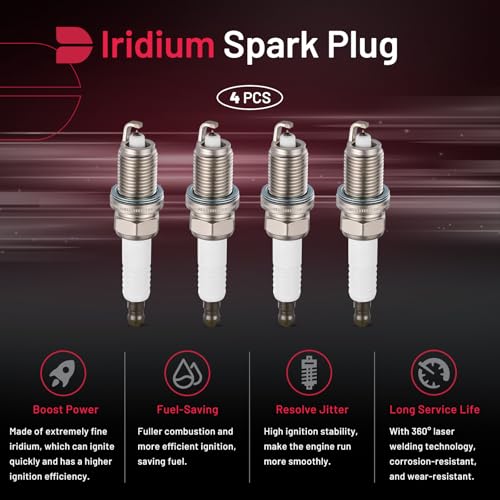 Image of BDFHYK 6707 Iridium Spark Plugs Compatible with CL EL Integra MDX 200 Sebring Avenger Caliber Accord Civic Odyssey Pilot Elantra Compass Patriot Soul B2600 MX-6 Protege, Set of 4