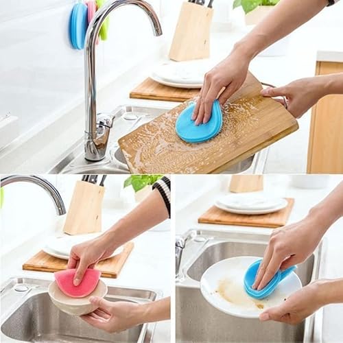 Kuist 3Pcs Silicone Sponge Dish Washing Kitchen Scrubber, Multifunctional Kitchen Quick Drying Cleaning Brush #TOP3