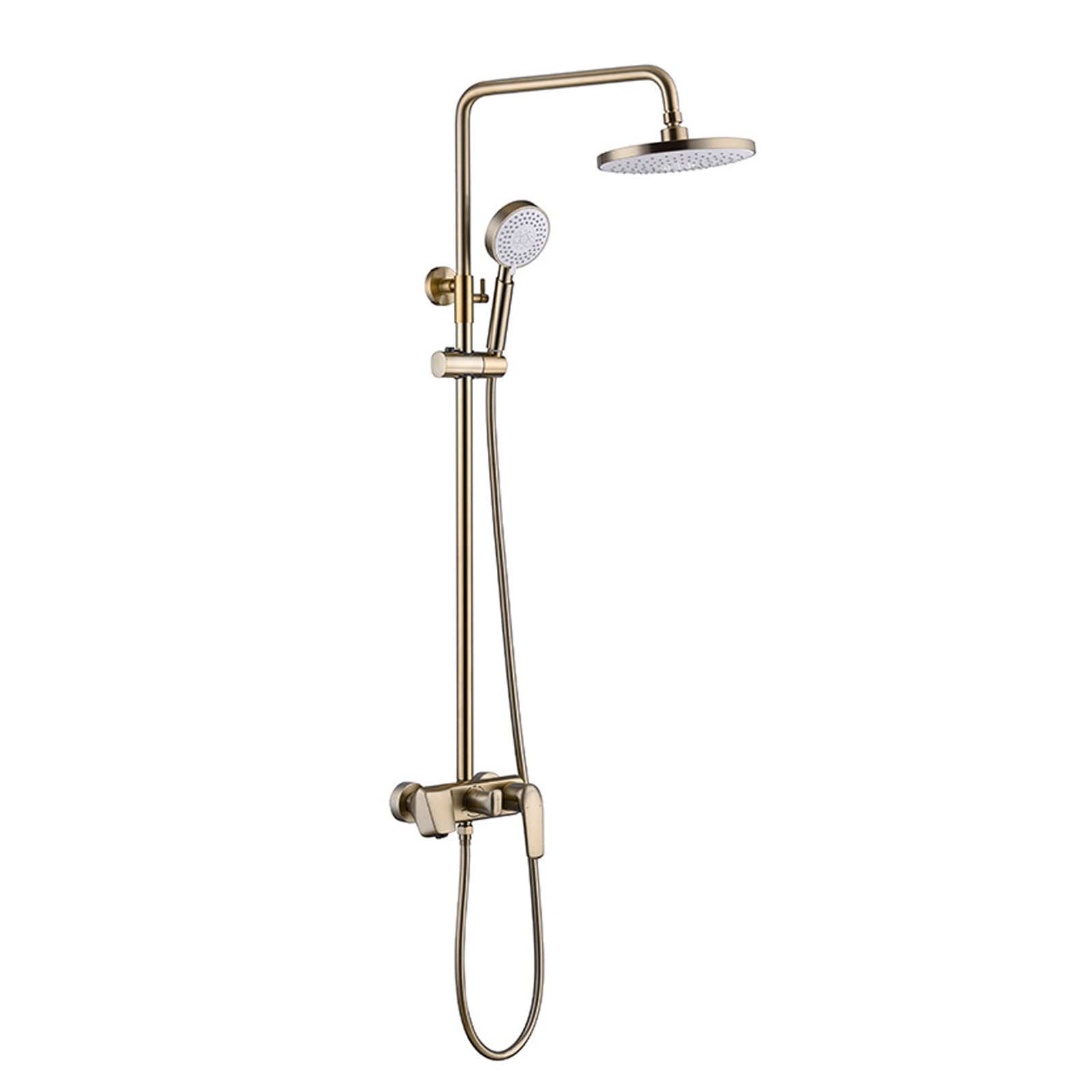 WOTZOV 3 Way Shower System Brushed Gold, Wall Mounted Rain Mixer Combo Set With Rainfall Head, Handheld And Tub Spout Faucet