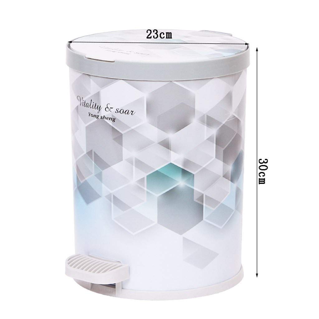 Dustbins Round Step Trash Can Plastic Mute Pedal Bin Garbage Can Wastebaskets Bathroom Lidded Trash Can for Office Kitchen 6.5 Liter Waste Recycling (Color : B) (B)