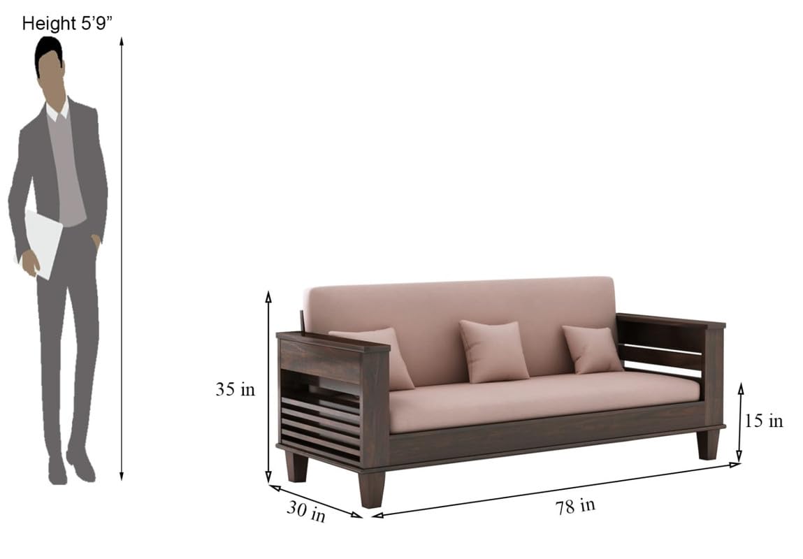 STRATA FURNITURE Sheesham Wood 3-Person Sofa Set for Living Room Office Home Wooden Sofa Cum Bed with Side Magzine Newspaper Holder (Walnut Finish) STRATA FURNITURE Sheesham Wood 3-Person Sofa Set for Living Room Office Home Wooden Sofa Cum Bed with Side Magzine Newspaper Holder (Walnut Finish)