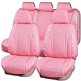 CAR PASS® Pink Nappa Leather Bling Diamond Seat Covers Full Seats, Waterproof Heavy-Duty Anti-Slip, Universal Fit for 95% Auto SUV Sedan Truck, Glitter Sparkle Shining (Pink Rhinestone Leather)
