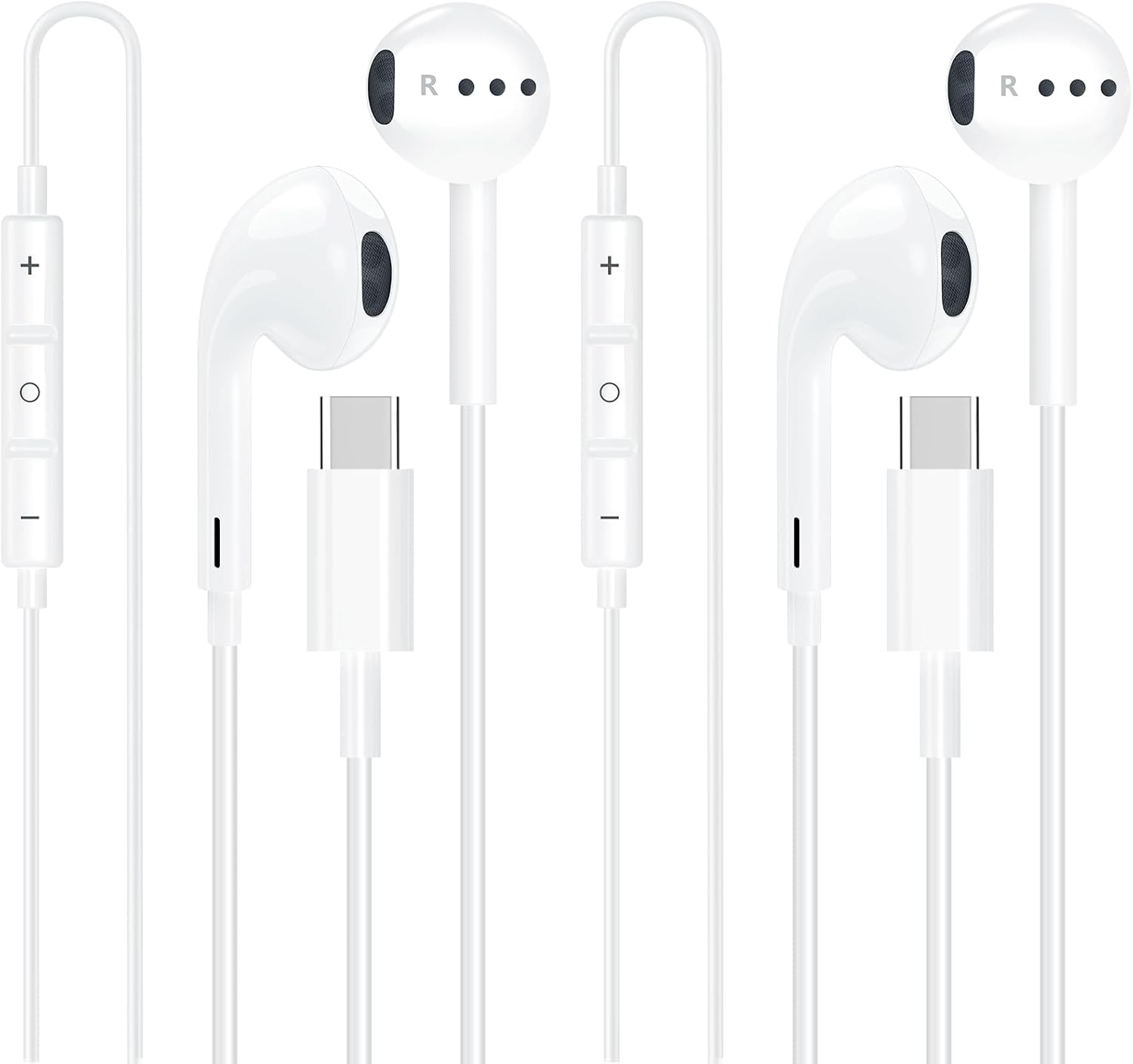 Apple MFi Certified 2-Pack Wired Earphones, USB C Headphones for iPhone