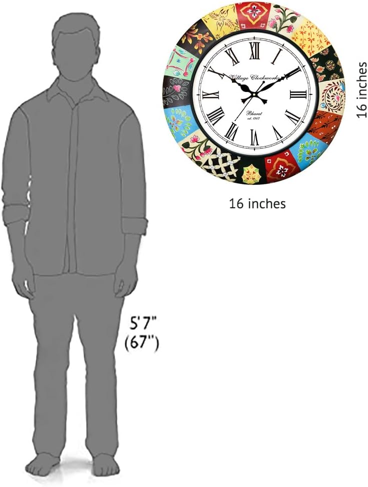 Elegant Handmade Painting Analog Wall Clock Masterpiece for Your Home Decor || Clock Size - 16 x 16 inches [KTWC186]