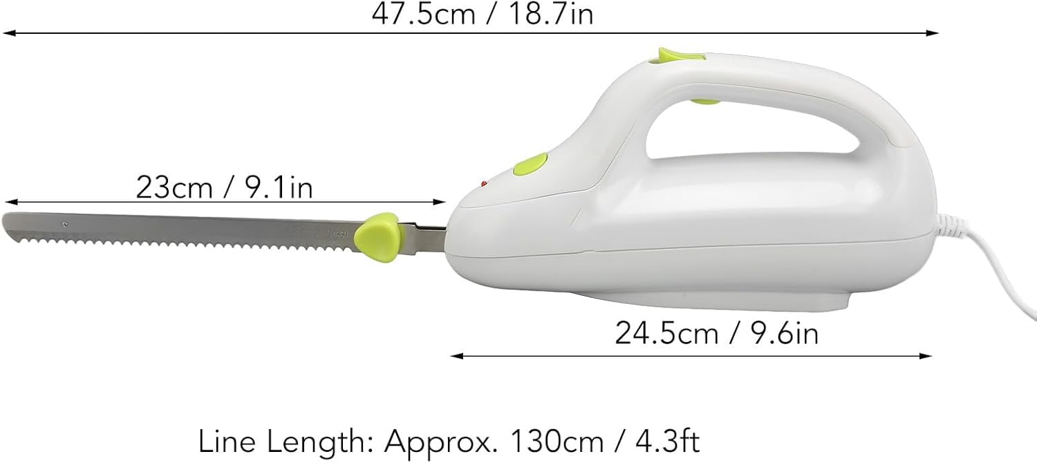 Zerodis - Coltello elettrico dentato per carne, portatile, ideale per pane, carne congelata, prosciutto, pomodori e tacchino, manico ergonomico, leggero e facile da pulire