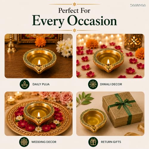 Image of Pure Solid Brass Diya (Dia - 6 cm) Set of 1 (140 Grams) | Diya for Pooja | Oil Lamp for Mandir | for Daily /Festive Worship, Home Temple Decoration, Diwali, Wedding & Spiritual Return Gift