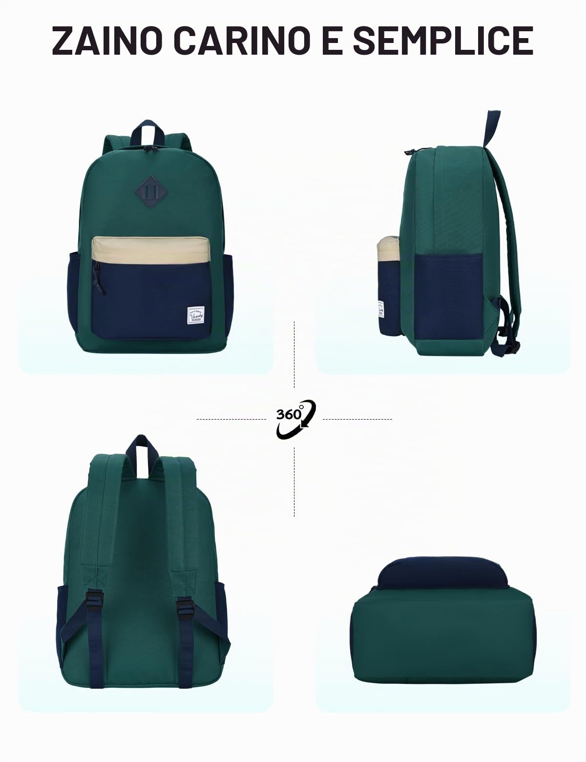 VASCHY Zaino da Scuola Multicolore Casual, Zaino Università per Studenti Adolescenti con Design Color Block Zani Ideale per Commute e Viaggio Leggero
