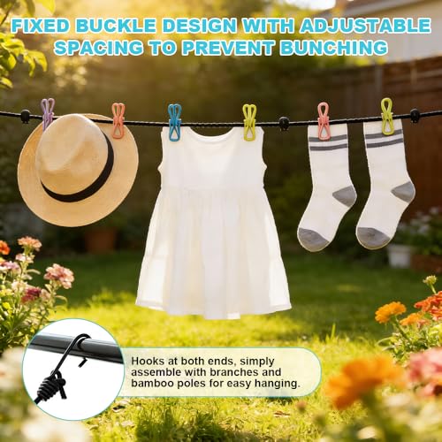 Wxeadu 4 Stück Wäscheleine Camping, Tragbare Wäscheleine, Reisewäscheleine mit 12 Bunte Klammern und 13 Positionierung Wölbungen, Outdoor Wäscheleines Ausziehbar für Reise Urlaub Camping Wohnheim