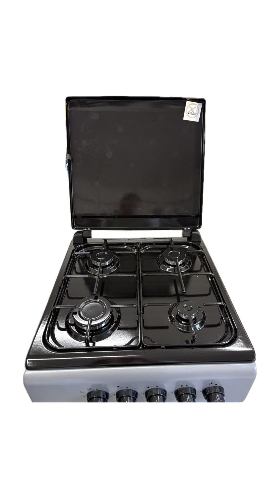 Cucina A Gas 4 Fuochi Con Forno A Gas 50 x 50 cm Colore Grigio e Nero Con Coperchio