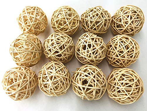 Fascola Lot de 12 Boules en rotin Multicolores en Osier pour Jardin, Mariage, fête, travaux manuels, vases de Remplissage, Lapins, Perroquet, Oiseaux 3CM Beige