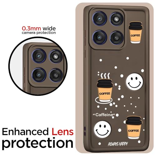 Image of amazon basics Coffee Theme Back Cover for Motorola Edge 60 Stylus 5G | Cute 3D Coffee Mug & Smile Design | Anti-Slip Matte Finish | Shockproof & Lightweight Case - Brown