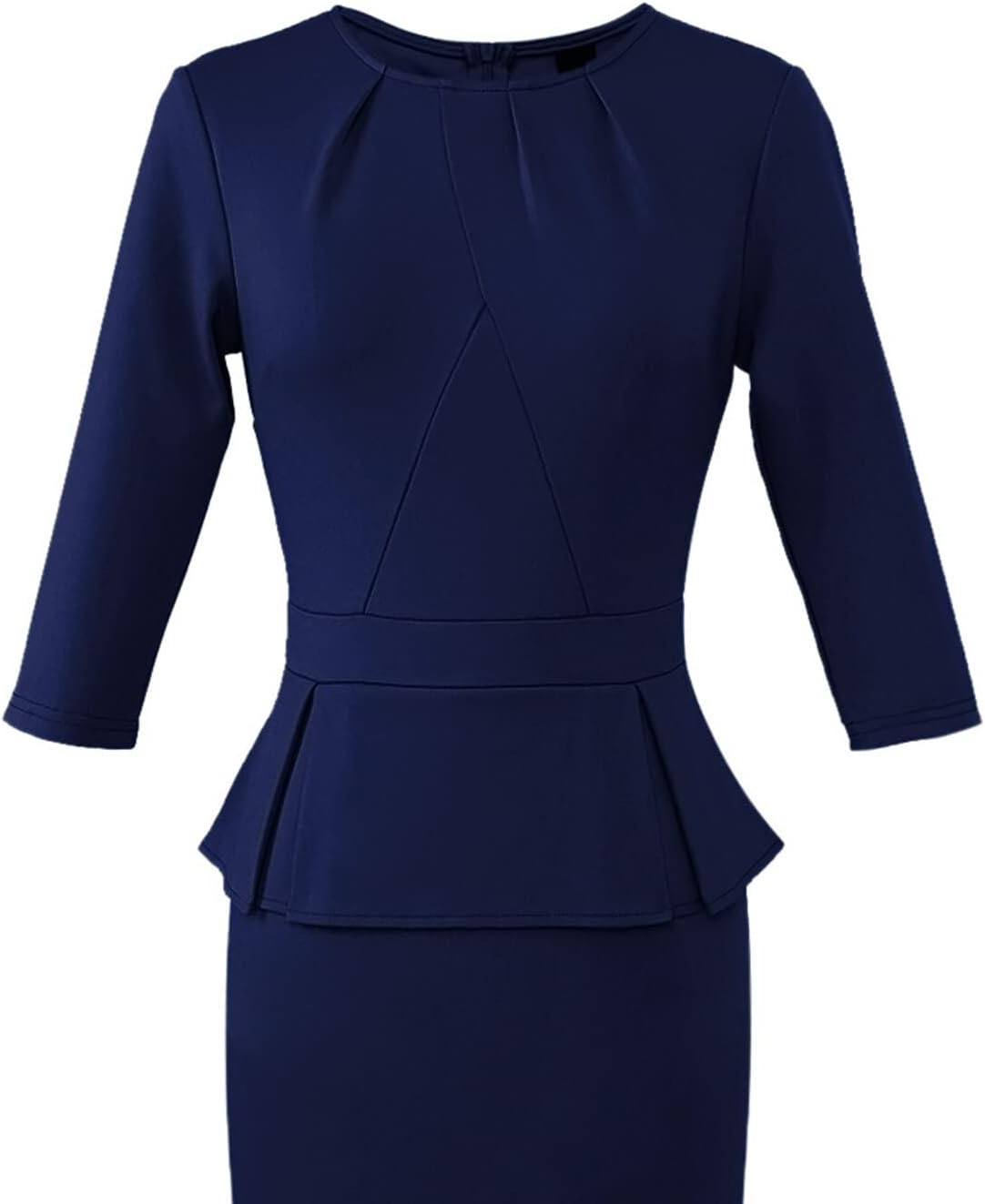 VFSHOW Womens Pleated Crew Neck Peplum Slim Work Business Dress Elegant 3/4 Sleeves Office Church Bodycon Pencil Sheath Dress - Image 5