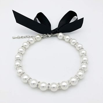 Diamond Dog Pearls Necklace Jewelry for Small Dogs Puppy - Bling Rhinestones Cat Wedding Collar - Chihuahua Yorkie Girl Clothes Costume Outfits Accessories Snow White, Size S