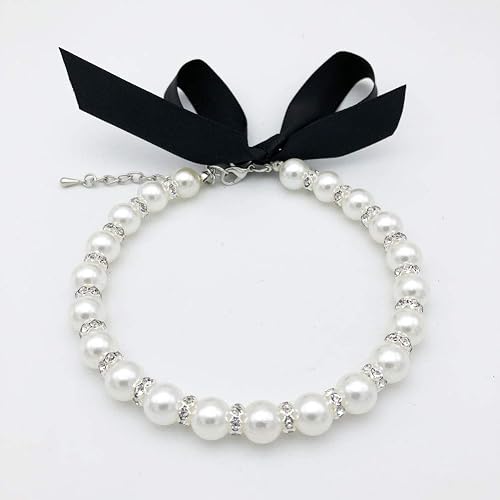 PETFAVORITES Diamond Dog Pearls Necklace Jewelry for Small Dogs Puppy - Bling Rhinestones Cat Wedding Collar - Chihuahua Yorkie Girl Clothes Costume Outfits Accessories (Snow White, Size S) - Size S - Snow White