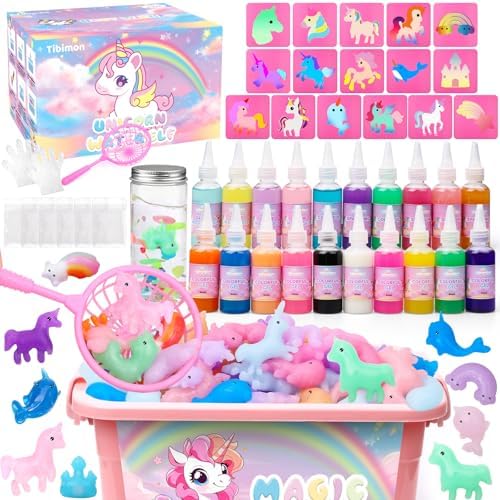 Tibimon Einhorn Magic Water Elf, DIY 3D Magisches Wasser Gel Spielzeug | 20 Magischem Gel und 16 Formen für Kinder 4 5 6+, Geburtstag, Weihnachten, Geschenk für Jungen Mädchen