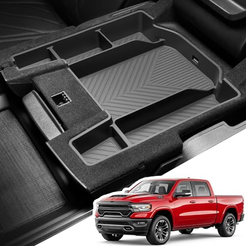 Zaqmru Center Console Organizer Fits for Dodge RAM 1500 2500 3500 2019-2026 Upgraded Silicone Material Armrest Box Insert Replacement for Ram 1500 Accessories