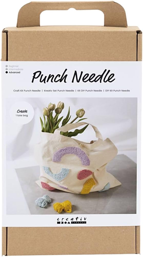 Craft Kit Punch Needle, pastel colours, Tote bag, 1 pack