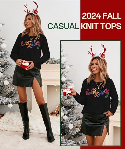 MARZXIN Women 2025 Casual Holiday Sweaters Long Sleeve Round Neck Valentine Sweater Tops Merry Christmas Sweaters2