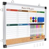 Marsrock Wöchentliche trocken abwischbare Tafel und Korktafel für Wand, 43,2 x 33 cm, wendbar, zum Aufhängen, trocken abwischbar, doppelseitiges Whiteboard mit Aluminiumrahmen für Planung, Büro, Küche