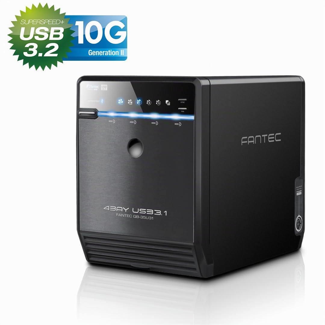 FANTEC QB-35U31 Externes 4-fach USB-C 3.1 Festplattengehäuse für SSD und Festplatten, 2,5 Zoll & 3,5 Zoll, 10Gbit/s, SATA, Automatik Lüfter, Metall, schwarz