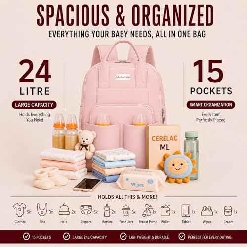 Image of Diaper Mommy Bags For Mothers for Travel - Hospital Baby Maternity Bag for Delivery Women - New Born Baby Essentials - Water-Resistant Fabric & Insulated Bottle Holders | 24 L, 15 Pockets