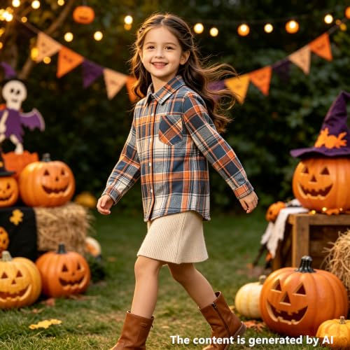Image of SANGTREE Women and Girls Long Sleeve Flannel Casual Button Down Plaid Shirt