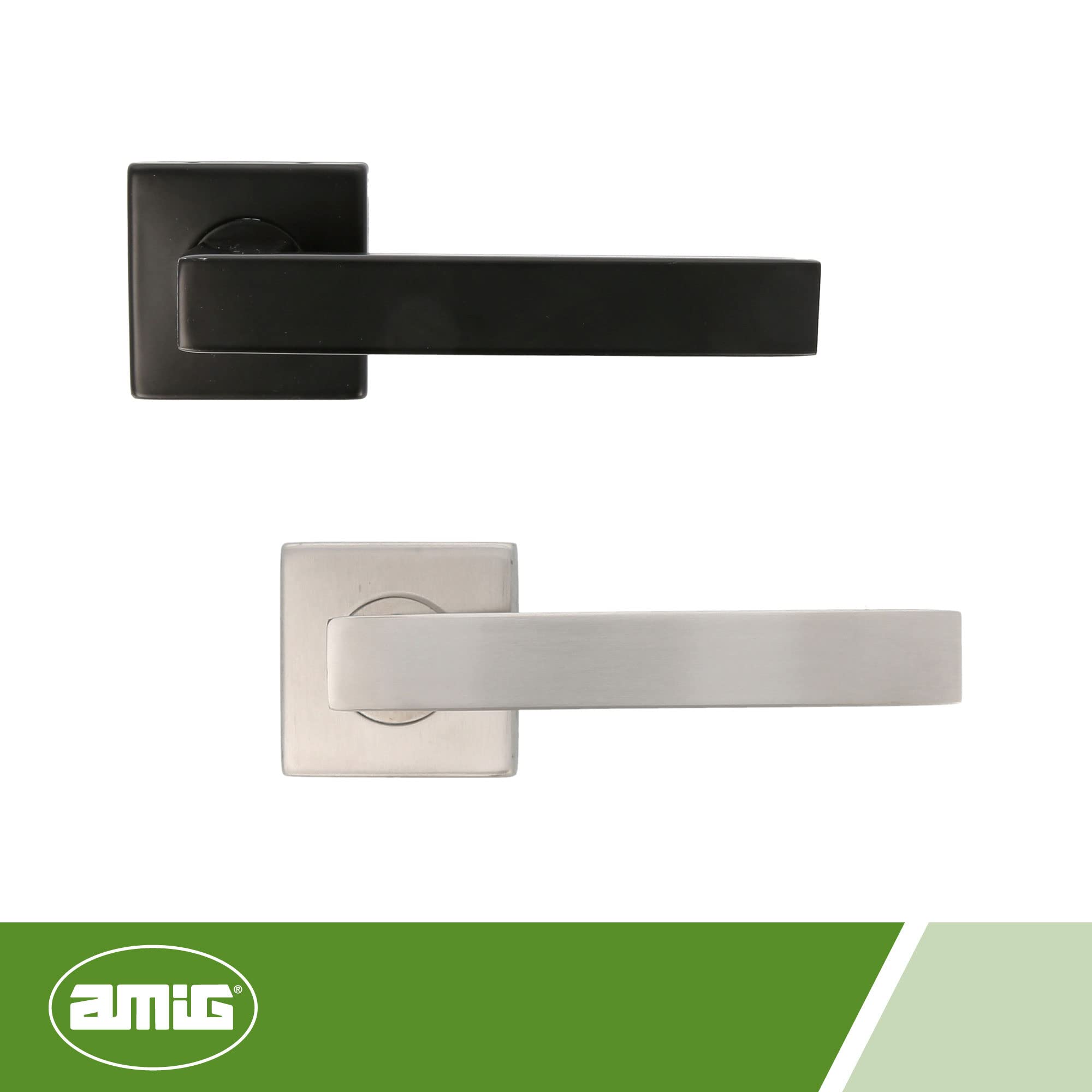 Amig - Set di Maniglie con Rosetta Interna per Porte | Mod. SUKI | 54 x 54 mm | Quadretto da 8 mm | Design Elegante e Semplice | Acciaio Inossidabile | Argentato Opaco (Confezione da 2)