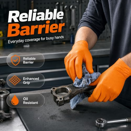 Image of BusyLive Disposable Nitrile Gloves with Diamond Texture for Kitchen | Textured Grip and Heavyweight Design, Latex Free Work Gloves for Cleaning, Mechanics, and Gardening
