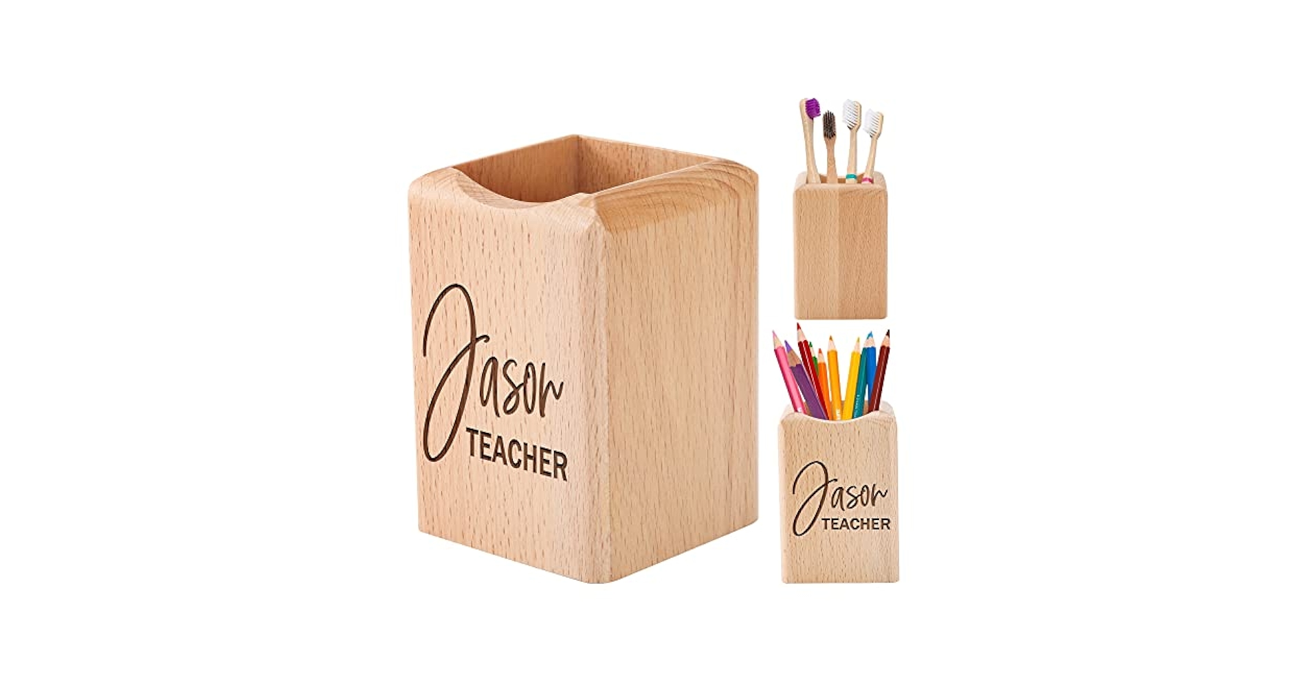 Portapenne In Legno Grezzo Quadrato - 10x8x8cm, Personalizzabile Con Decoupage