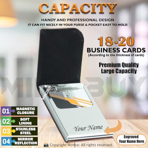 Image of Engraved Your Name Customized On Vertical Card Holder -Luxurious Unisex Design-RFID Blocking Stainless Steel 1 x 10 x 6 cm for Credit|Debit|ATM|Business Visiting Corporate Gift (Brown-SLV)