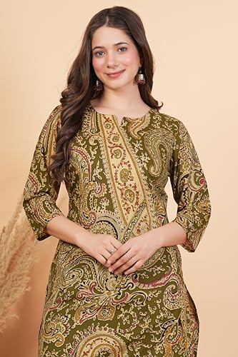 Image of rytras Women Woman Pure Cotton Printed A-Line Kurta Sets with Palazzos|Kurti Set for Woman|Cord Set for Women Cotton